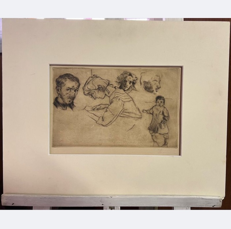 Punta secca di Umberto Boccioni "Studio di teste"