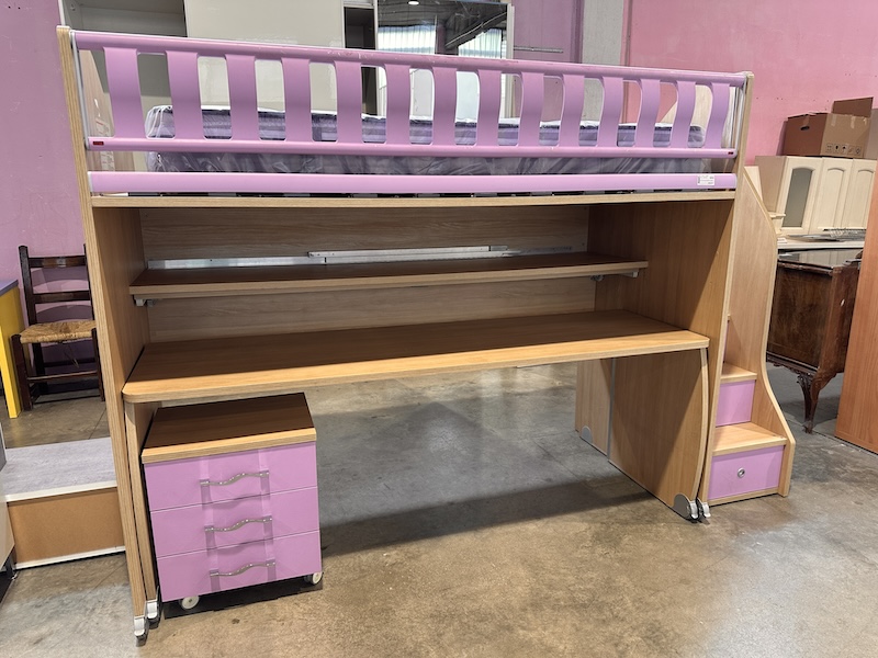 Letto a soppalco frassino/rosa
