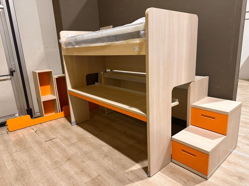 Letto a soppalco scorrevole frassino/arancione - immagine 2