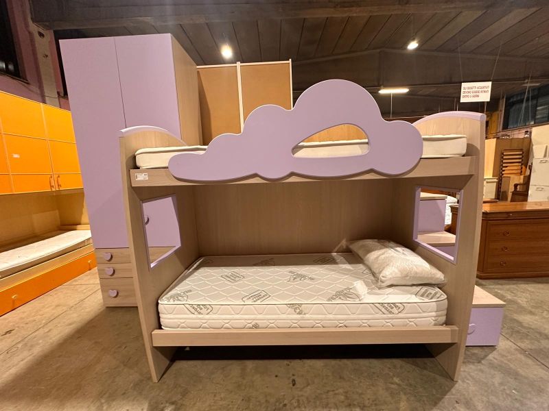 Cameretta lilla/rovere grigio con letto a castello
